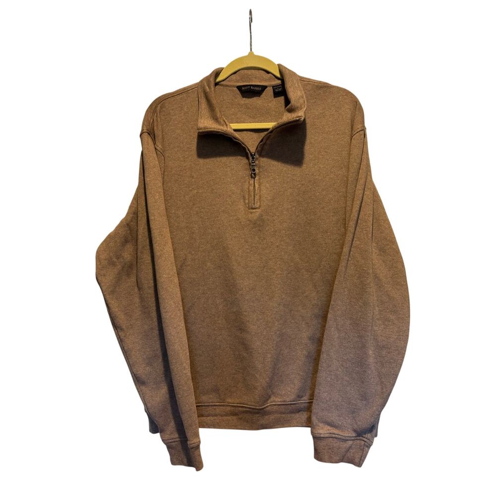 Scott Barber Men's L Quarter Zip Sweater Brown 100% Pima Cotton Pullover Peru
